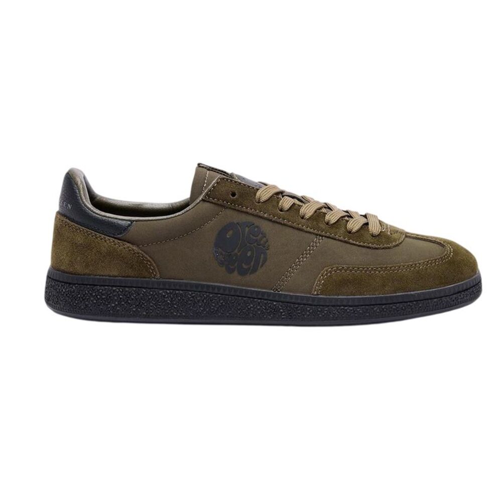 Pretty Green Mens Ramblas G25 Leather Sneakers / Khaki Green